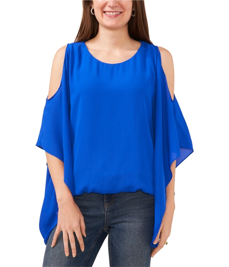 SAM AND JESS Womens Cape Sleeve Cold Shoulder Blouse in Dark Blue