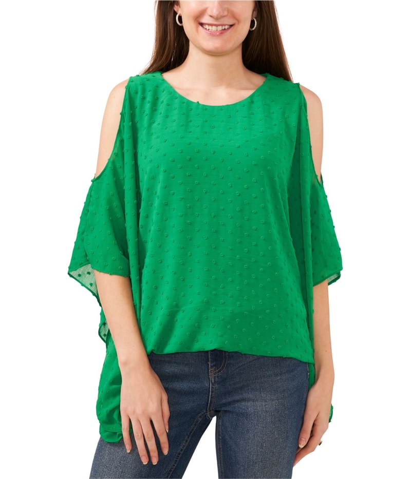 SAM AND JESS Womens Clip Dots Cold Shoulder Blouse in Light Green