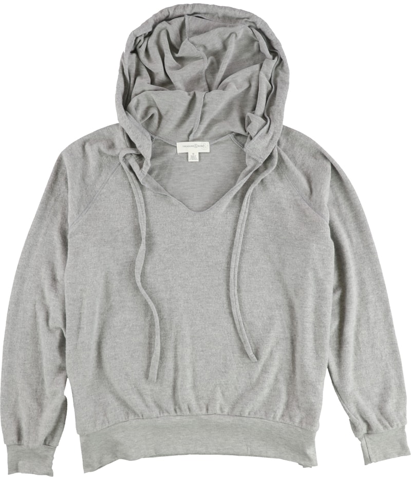 Treasure & Bond Womens Cozy V-Neck Hoodie Sweatshirt in Heather Gray