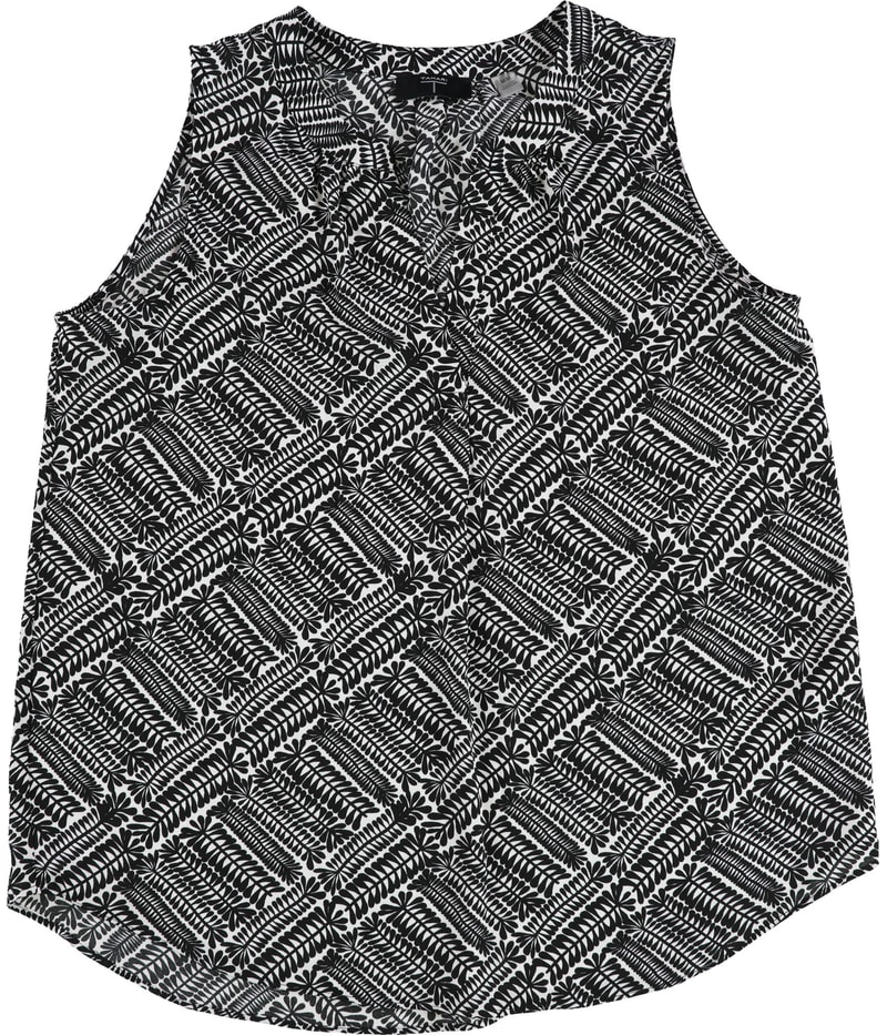 Tahari Womens Geometric Leaf Sleeveless Blouse Top in White and Black