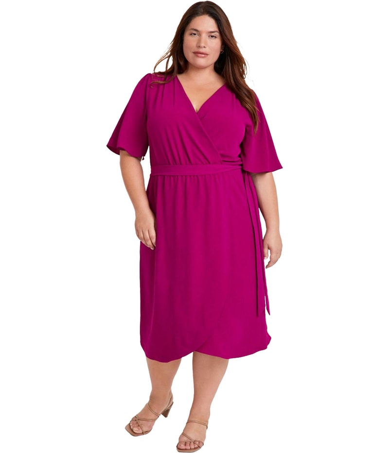 Connected Womens Solid Midi Dress in Dark Pink
