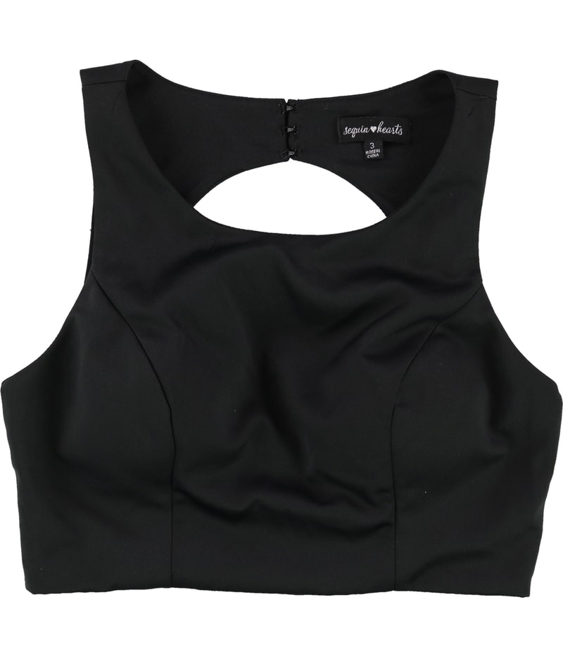 Sequin Hearts Womens Open Back Knit Blouse in Black