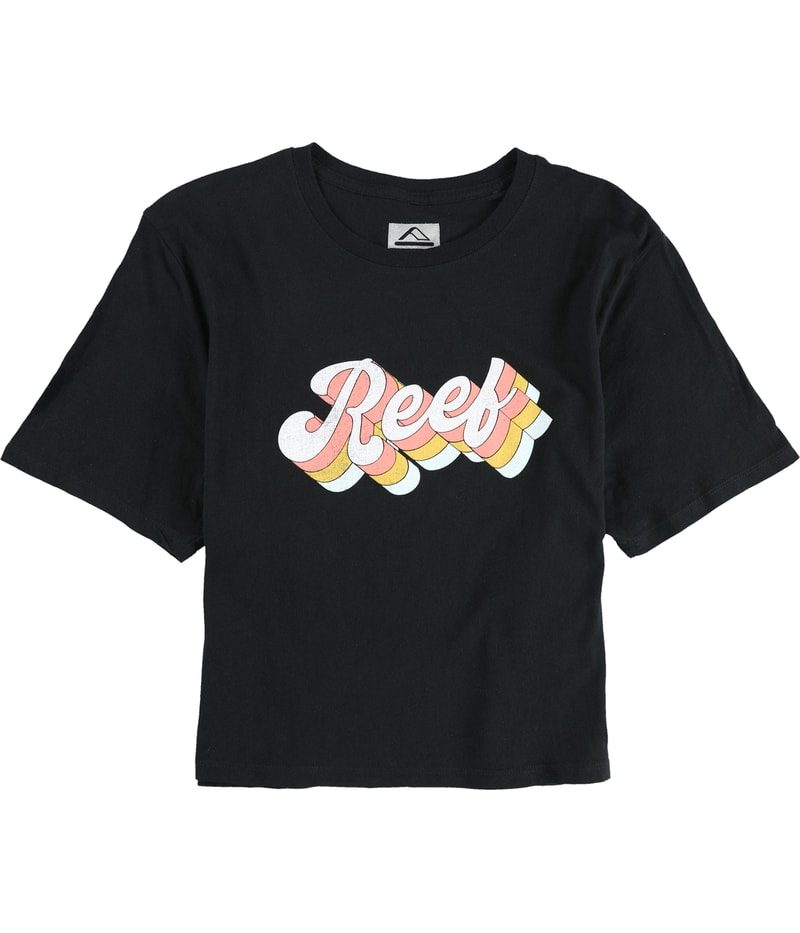Reef Womens Cropped Script Logo Graphic T-Shirt in Black