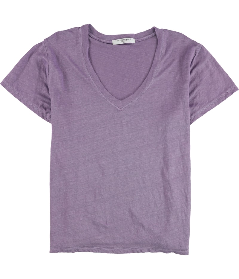 Project Social T Womens Boxy Heathered V-Neck Basic T-Shirt in Purple