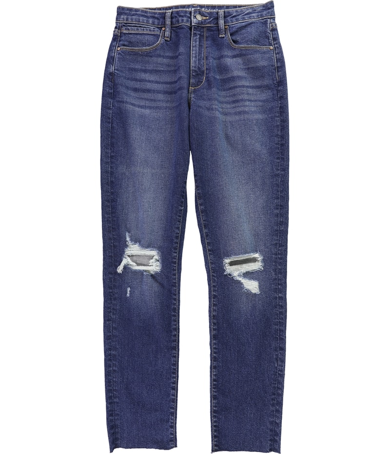 Articles of Society Womens Distressed Straight Leg Relaxed Jeans in Blue