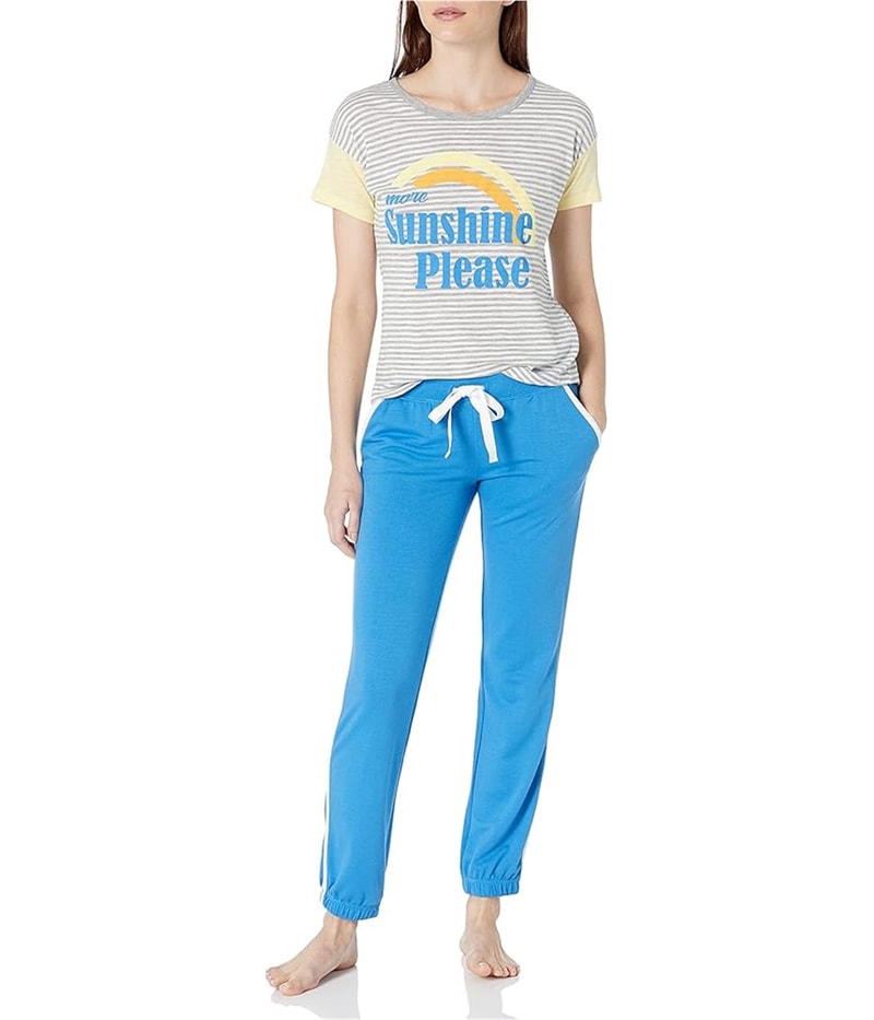 Cozy Zoe Womens Side Piping Pajama Jogger Pants in Blue and White