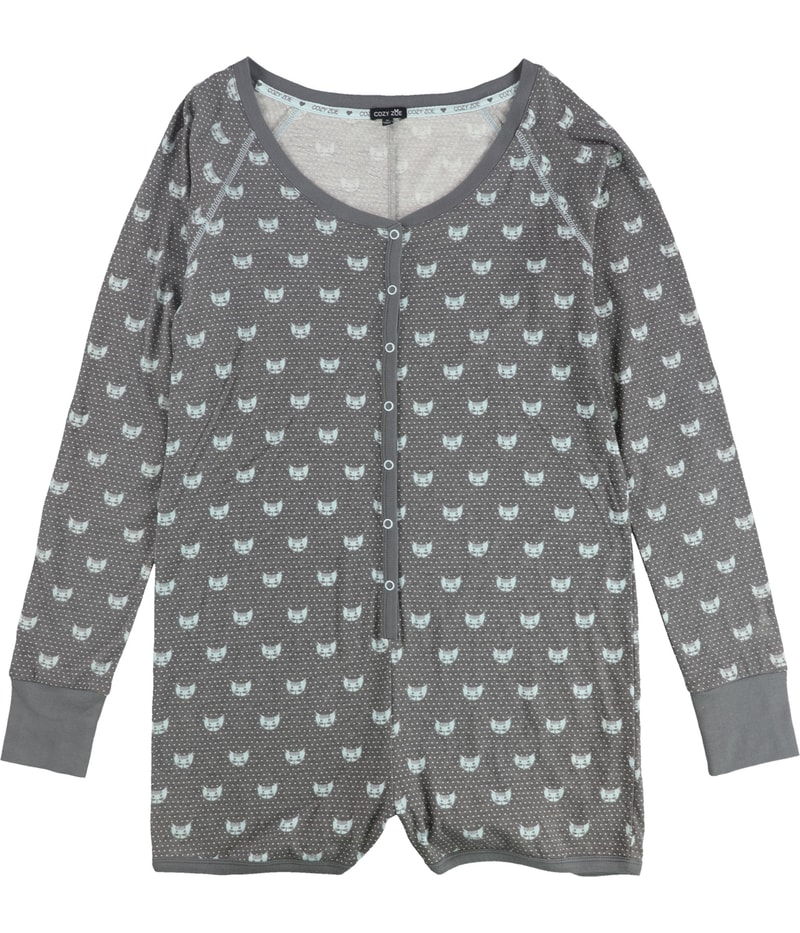 Cozy Zoe Womens Cats & Polka Dots Bodysuit in Gray