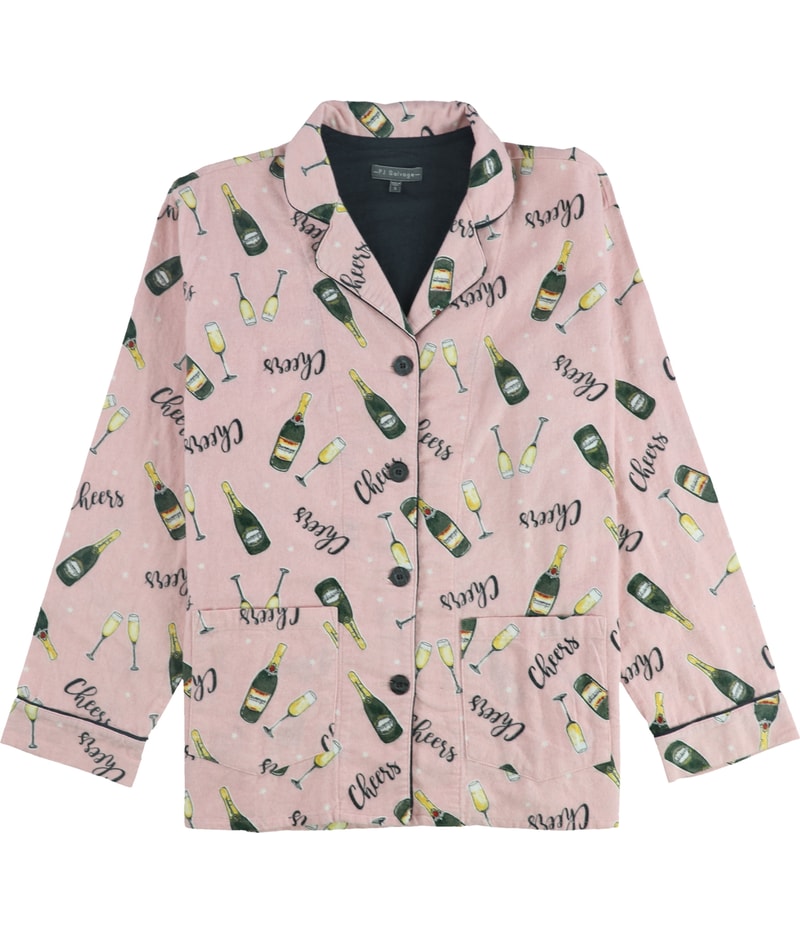 P.J. Salvage Womens Cheers Button Down Pajama Tops in Pink