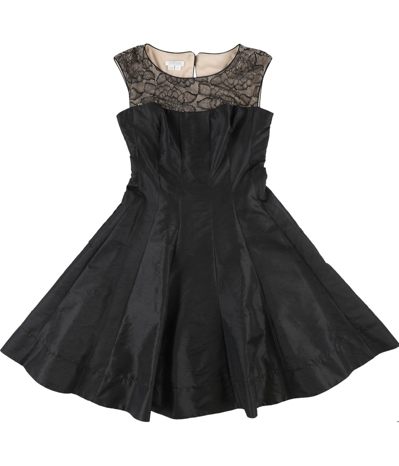 LONDON TIMES Womens Lace Floral A-line Dress in Black
