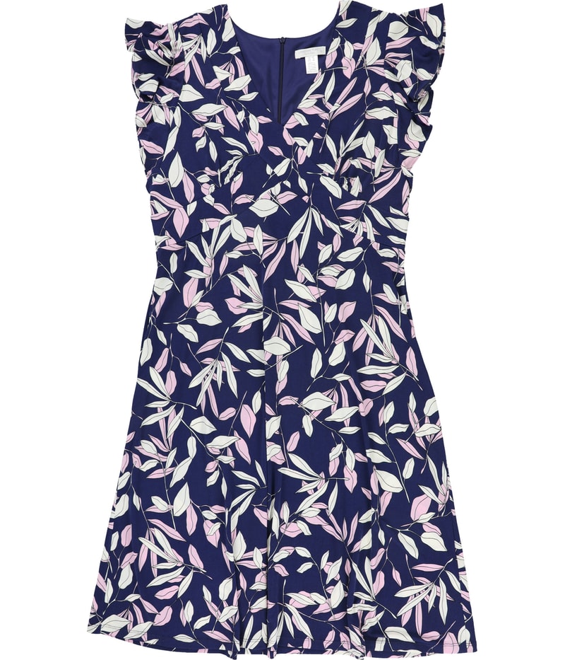 LONDON TIMES Womens Floral Midi Dress in Purple and Blue