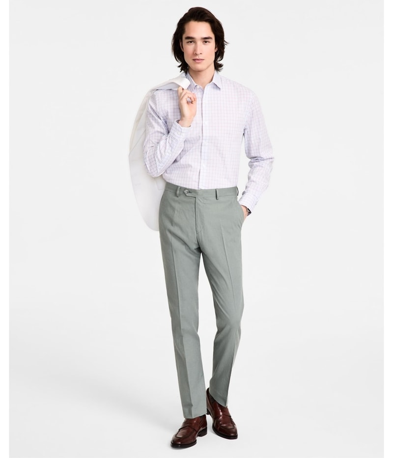Tommy Hilfiger Mens Modern-Linen Fit Straight Leg Slim Dress Pants in Sage