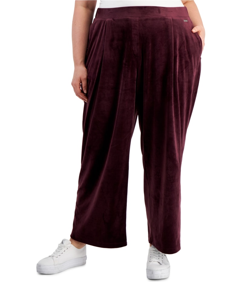 Calvin Klein Womens Velvet High Rise Straight Leg Casual Pants