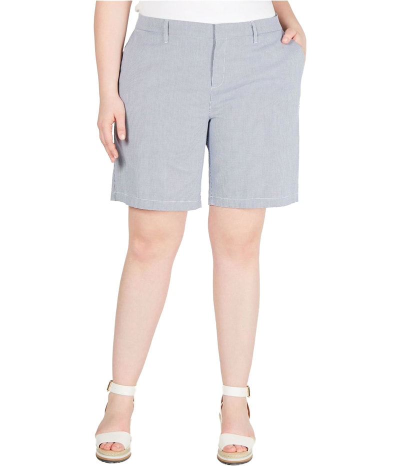 Tommy Hilfiger Womens Striped, Hollywood Casual Chino Shorts in Bright Blue