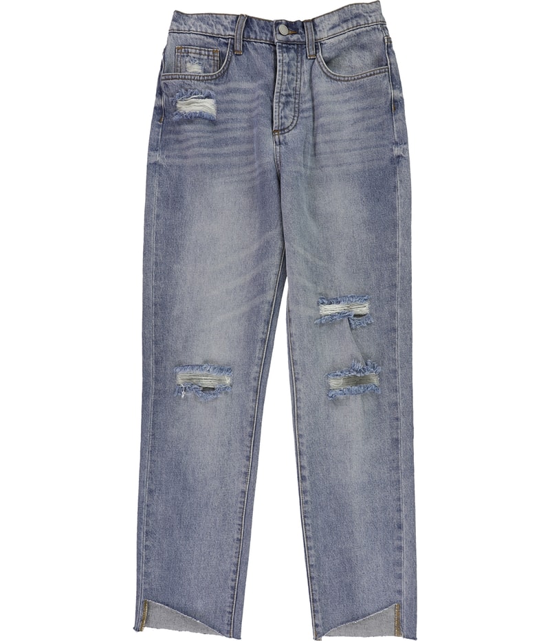 DSTLD Womens Raw Hem Relaxed Straight Leg Boyfriend Jeans in Light Blue