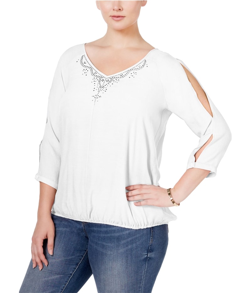 JM Collection Womens Cold-Shoulder Shell Blouse in White