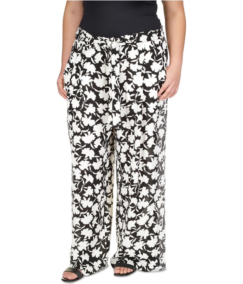 Michael Kors Womens Floral Belted Straight Leg Casual Pants