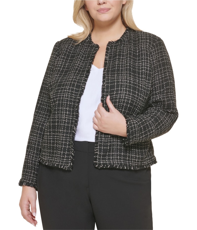 Calvin Klein Womens Tweed Blazer Jacket in White and Black