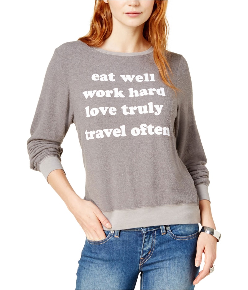 Dream Scene Womens Eat Well Sweatshirt in Gray