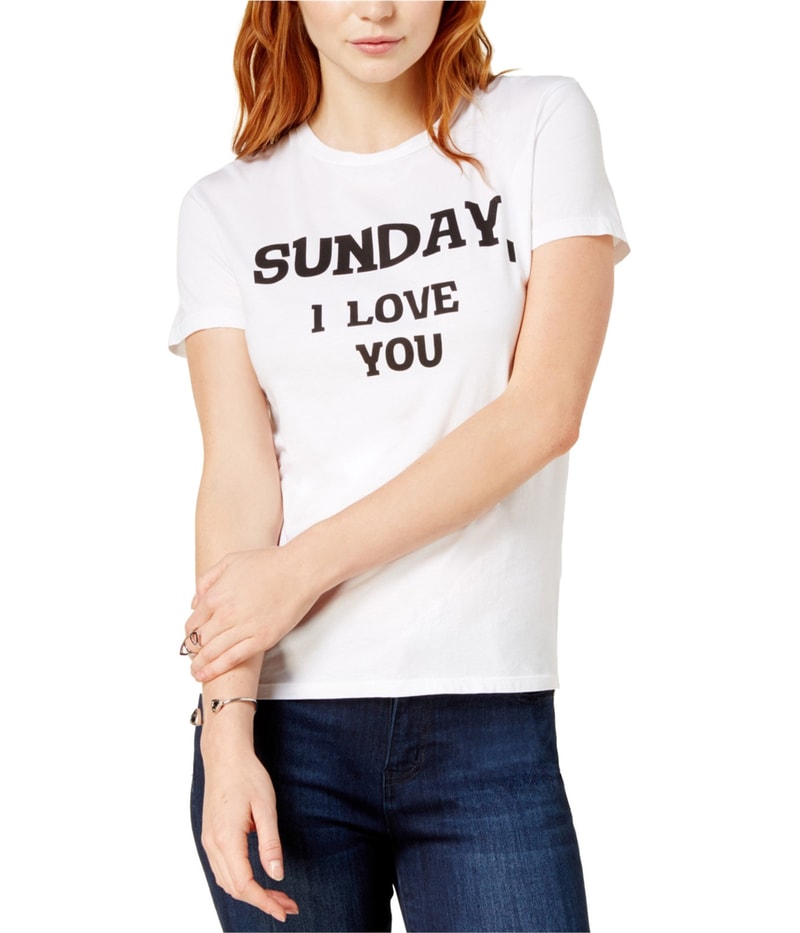 Dream Scene Womens Sunday, I Love You Graphic T-Shirt in White