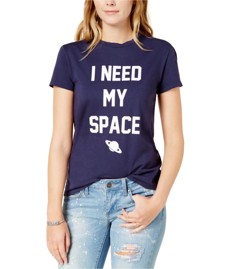 Dream Scene Womens I Need My Space Graphic T-Shirt in Blue